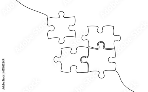 Single continuous line art puzzle game. Team work problem solution concept. Design one stroke sketch outline drawing illustration art