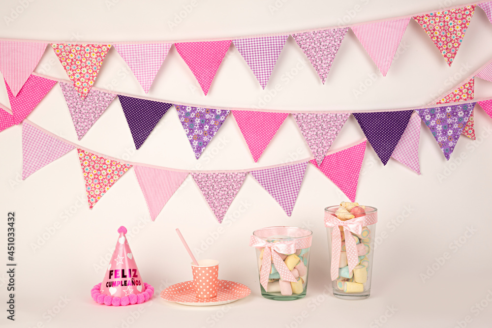 Decoración para fiesta de cumpleaños en rosa. Decoración para fiesta de cumpleaños en rosa.