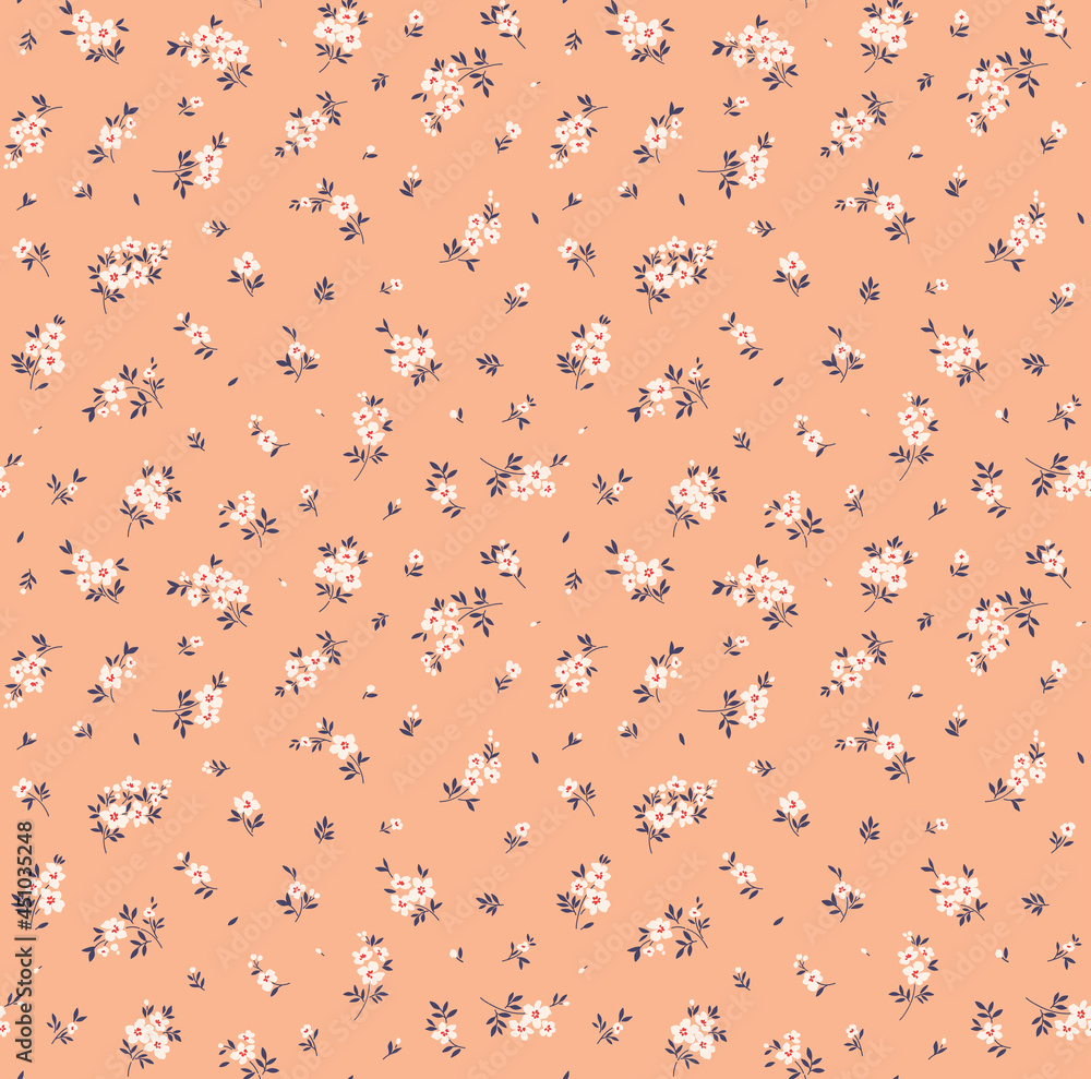 Floral pattern. Pretty flowers on coral background. Printing with small white flowers. Ditsy print. Seamless vector texture. Spring bouquet. Stock vector. Floral pattern. Pretty flowers on coral background. Printing with small white flowers. Ditsy print. Seamless vector texture. Spring bouquet. Stock vector.