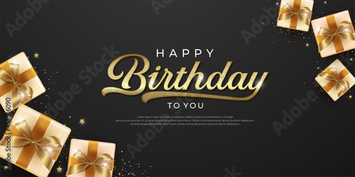 Happy birthday with gift box in dark background