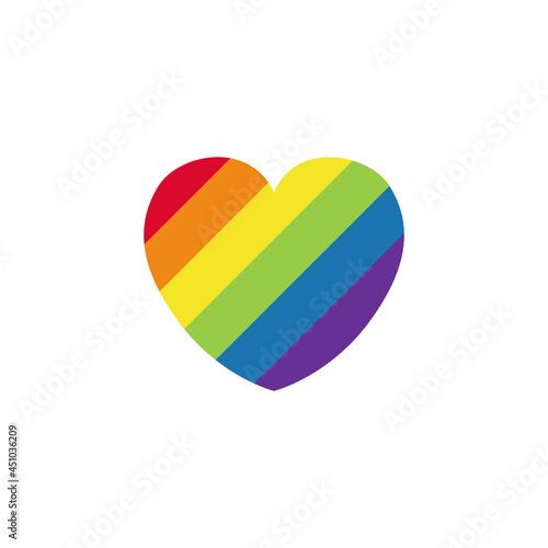 Pride LGBT heart vector icon. Lesbian gay bisexual and transgender community concept. Flat design symbol isolated on white background. LGBTQ movement element raindow colored for banner, card, poster