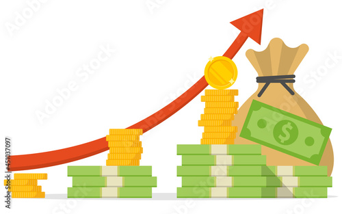 Income growth chart, banking services, financial report graph concept. Vector illustration.