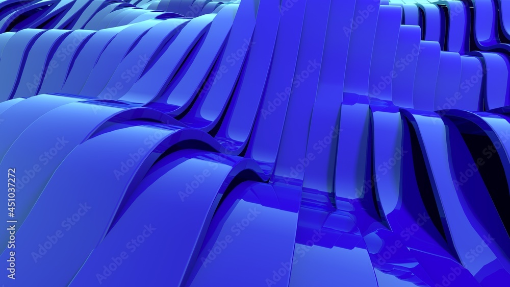 Fototapeta premium Modelo abstracto 3d de ondas con degradado. Render tridimensional de montanas. Render realista, geometría.