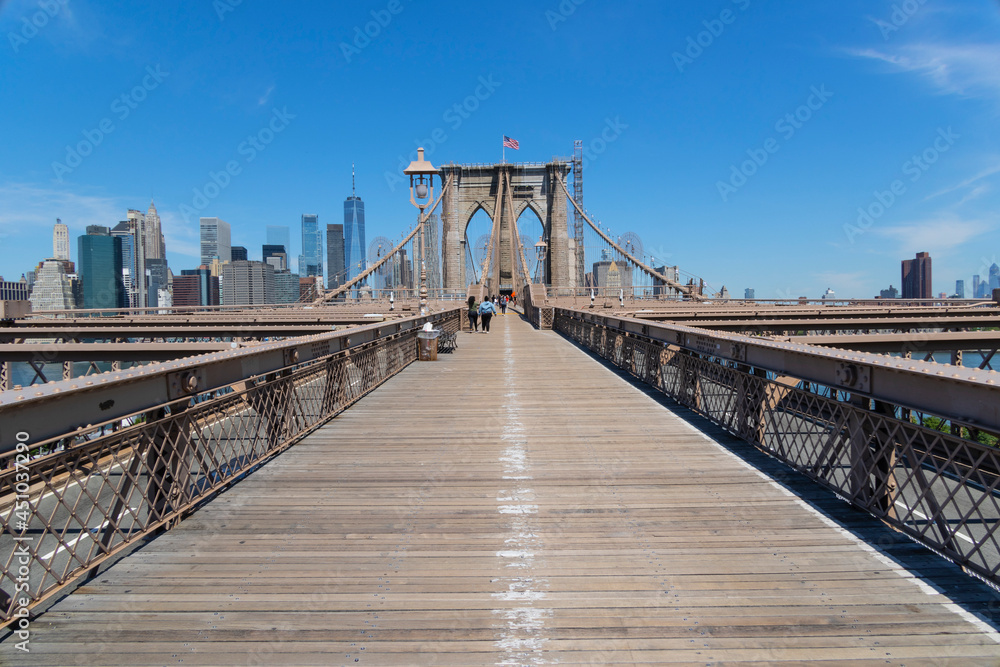 Promenade of the Brooklyn Bridge amidst Pandemic of COVID-19 on June 18, 2021 in New York City, USA.