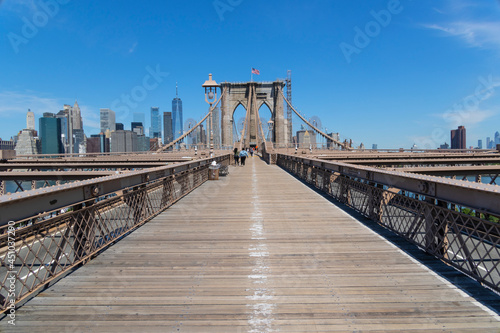 Promenade of the Brooklyn Bridge amidst Pandemic of COVID-19 on June 18  2021 in New York City  USA.