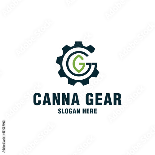 Letter G with cannabis and gear logo template on modern style 