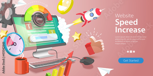 3D Vector Conceptual Illustration of Website Speed, Web Page Loading Time Optimization