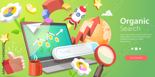 3D Vector Conceptual Illustration of Organic Search, SEO Ranking Development