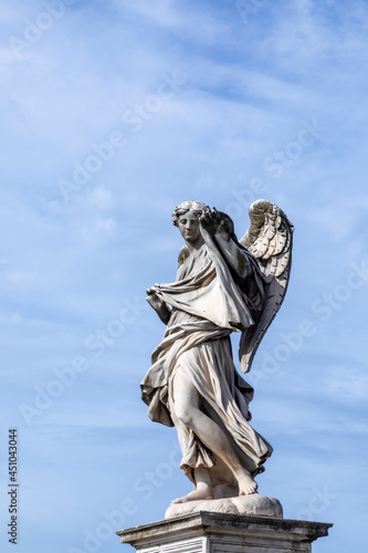 statue at Aelian bridge also known unter name bridge of the holy angels which lead to the castel sant  Angelo  the castle of the holy angel