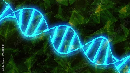 Health care DNA spiral on neon science technology background.