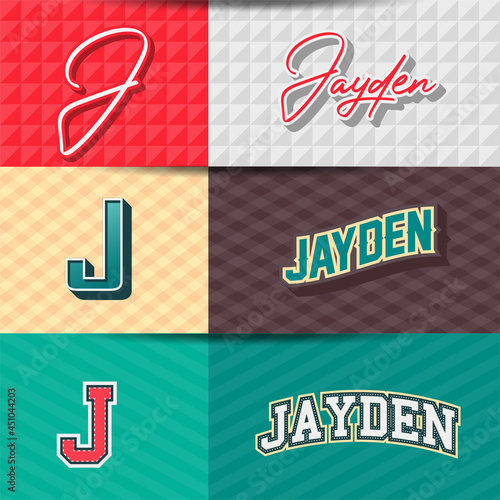 ,Male name,Jayden in various Retro graphic design elements, set of vector Retro Typography graphic design illustration photo