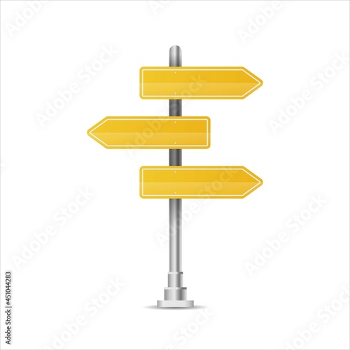 Realistic yellow street and road signs. City illustration vector. Street traffic sign mockup isolated, signboard or signpost direction mock up image © lucky_xtian