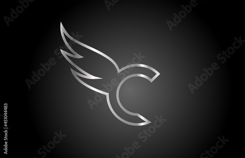 black grey C alphabet letter icon logo with line design. Creative wing concept for company and business template