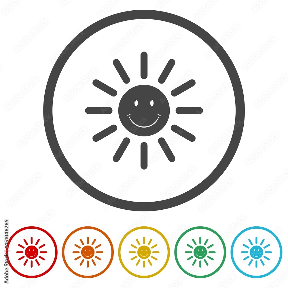 Sun with happy face expression ring icon Sun with happy face expression ring icon