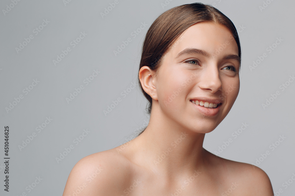 Portrait of young beautiful positive woman with nude make up Portrait of young beautiful positive woman with nude make up