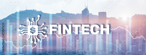 Financial technology concept. Fintech on modern citybackground photo