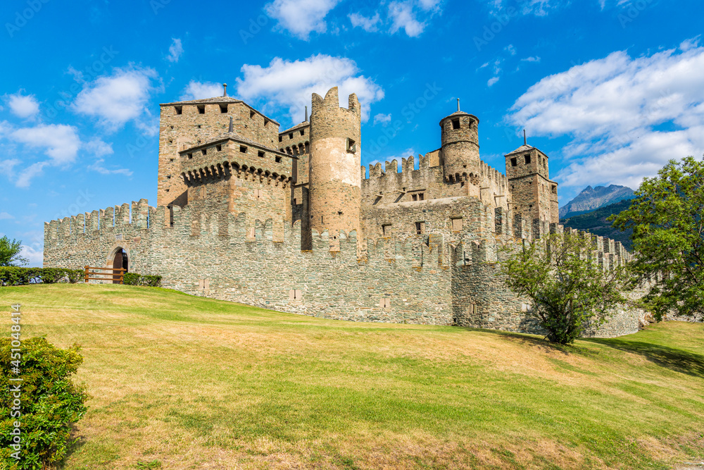 Fenis Castle, famous and well preserved medieval fortress in Aosta Valley, northern Italy.