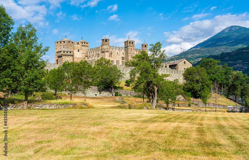 Fenis Castle, famous and well preserved medieval fortress in Aosta Valley, northern Italy.