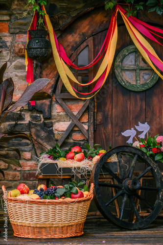 autumn still life.decor.flowers and fruits