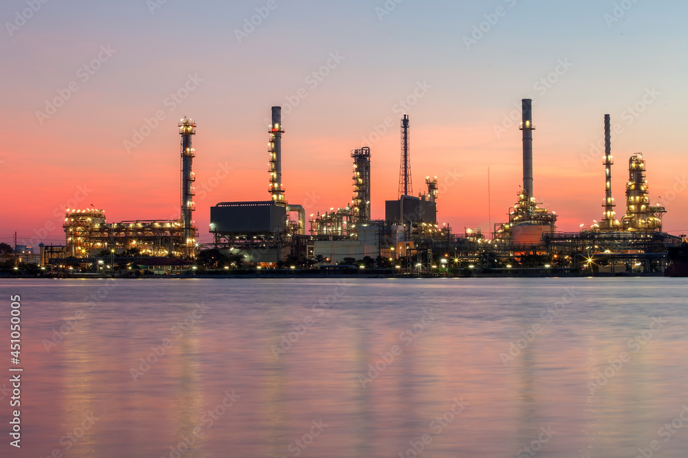 oil refinery night