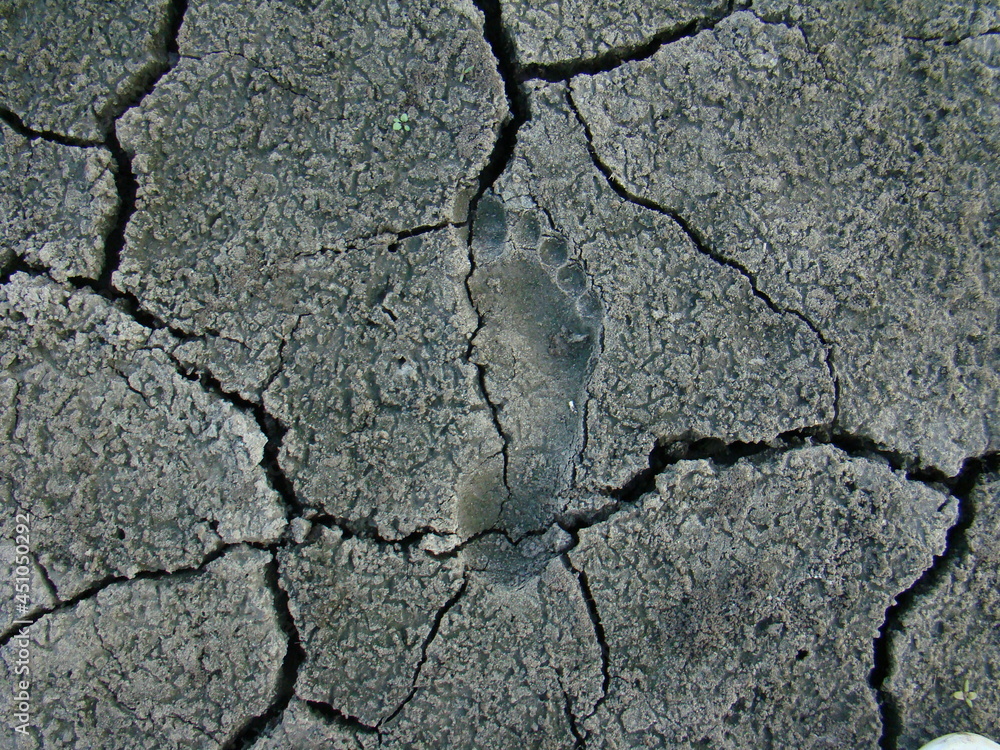 Fototapeta premium human footprint on cracked ground
