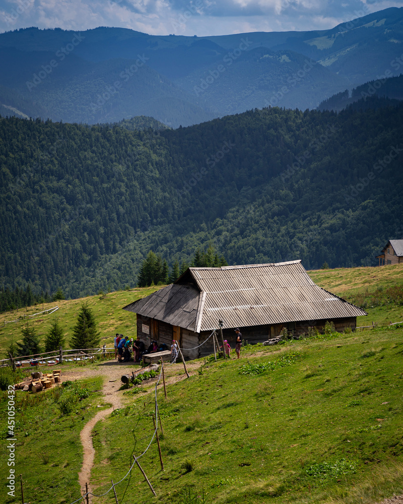 Alpine house in the mountains with a beautiful view of the Carpathians.