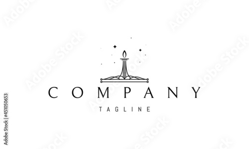 Vector logo on which an abstract image of a lighthouse in the form of a candle.