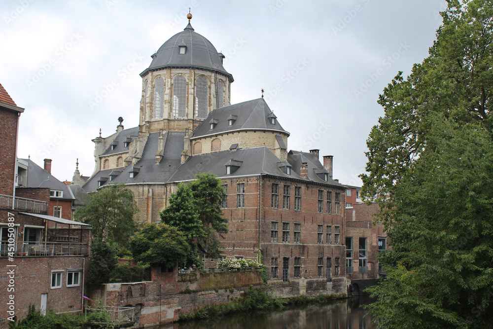View of The Basilica of Our Lady of Hanswijk a Roman Catholic basilica in Mechelen, Belgium. The basilica on the Dijl river is a famous place of pilgrimage in Belgium.