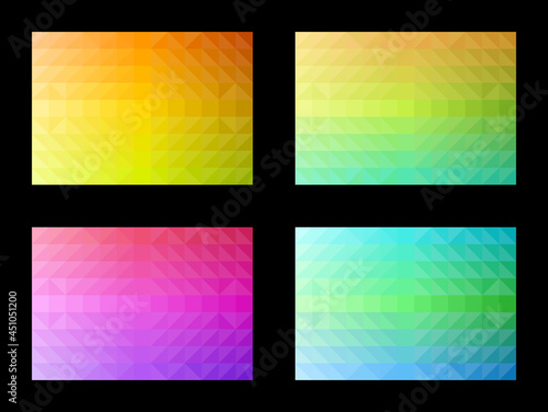 Abstract pattern set. Geometric shapes, triangles, squares, gradient colors. Colorful background. Template design for publications, cover, poster, flyer, brochure, banner, wall. Vector illustration.
