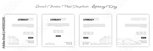 Set of Social media post template with white background. International Literacy day template design.