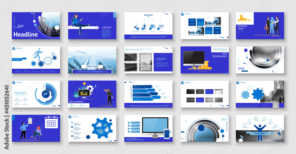 Business presentation, powerpoint, new technologies. Information  infographic design template, blue elements, blue background, set. Team of  people creates a technology, teamwork. Work. Mobile app Stock Vector |  Adobe Stock