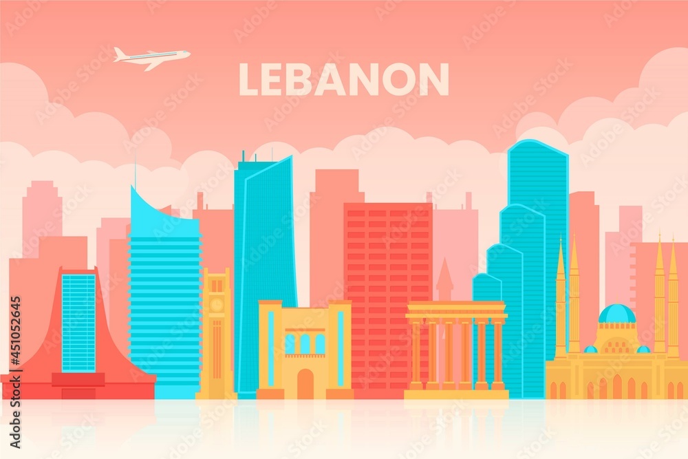 Flat Lebanon Skyline Illustrated_2