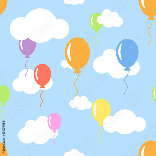 Seamless Pattern With Clouds Different Color Balloons Floati
