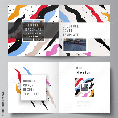 Vector layout of two covers templates for square design bifold brochure, flyer, magazine, cover design,book design, brochure cover, creative agency, corporate, business, portfolio, pitch deck, startup