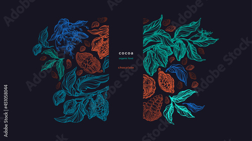 Dark chocolate, plant. Vector texture background