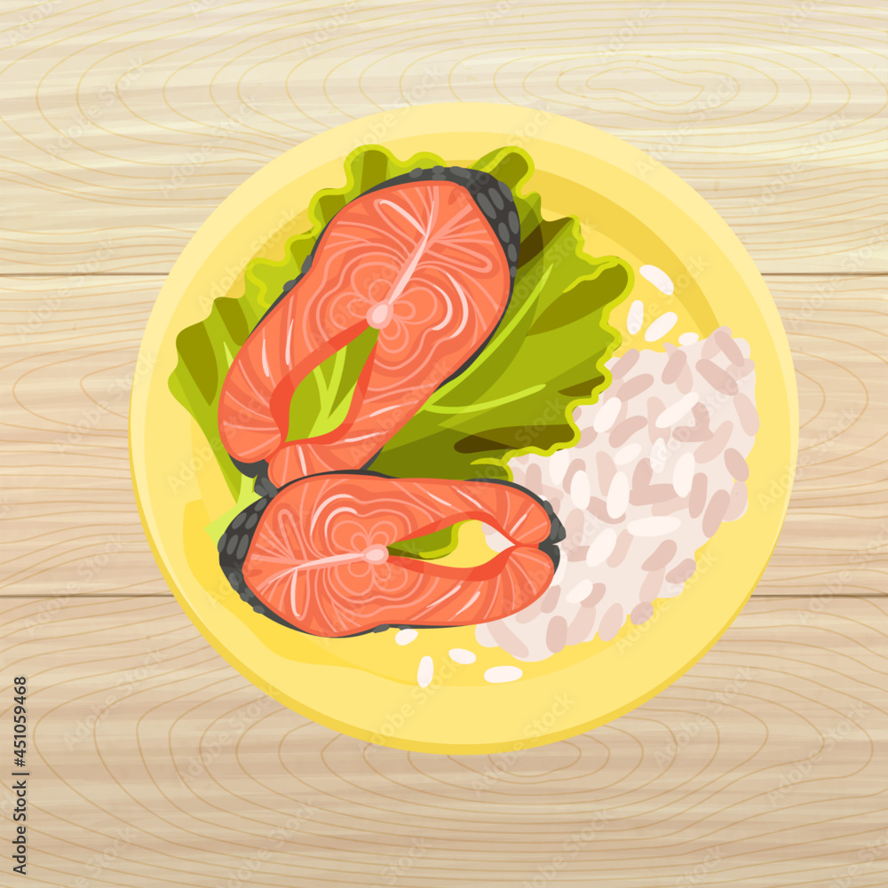 Food Served on Plates Top Viewed Vector. Food Served on Plates Top Viewed Vector.