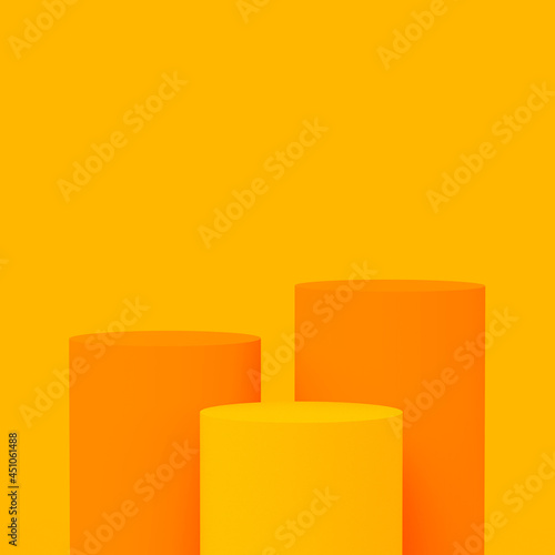 Abstract 3d yellow orange colors cylinder podium minimal studio background.