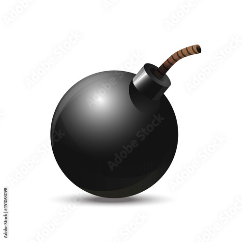 Vector black realistic bomb with a wick