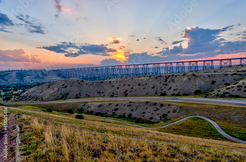 The historic High Level viaduct bridge spanning the Old Man river valley in Lethbridge