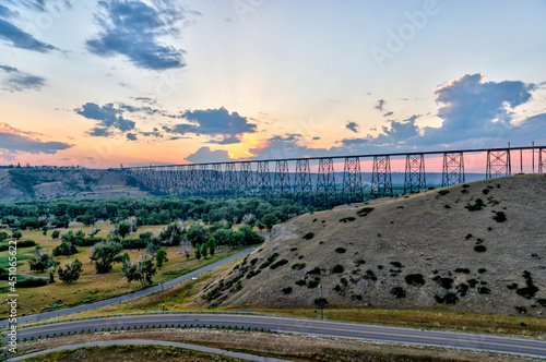 The historic High Level viaduct bridge spanning the Old Man river valley in Lethbridge