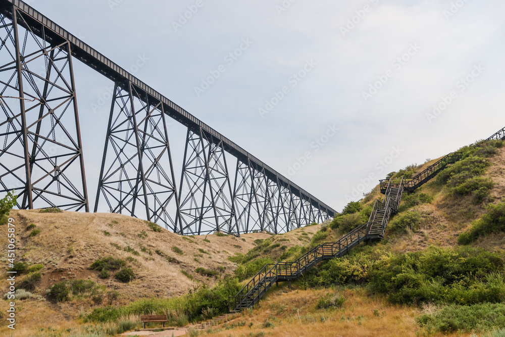The historic High Level viaduct bridge spanning the Old Man river valley in Lethbridge