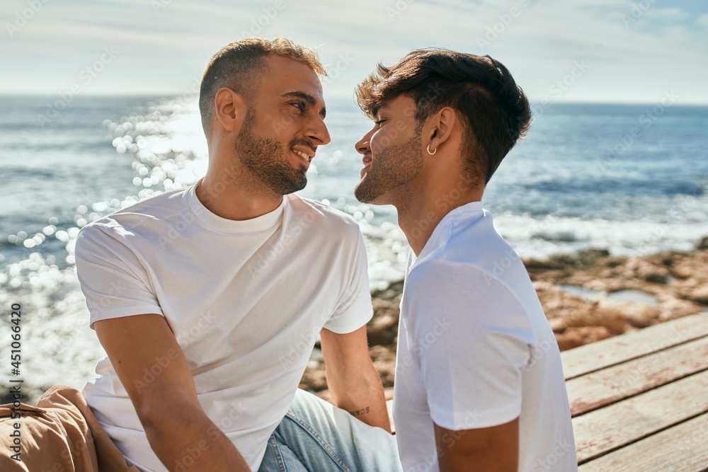Romantic gay couple at the beach. Romantic gay couple at the beach.