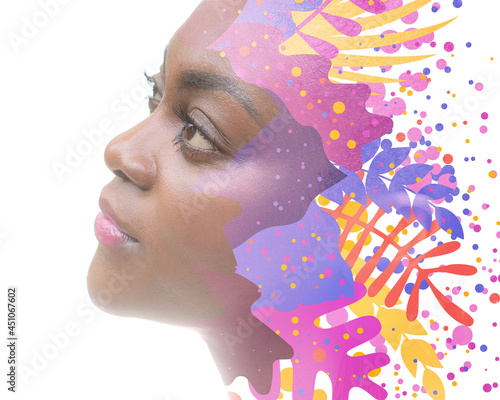 Stylish portrait of young African American woman combined with a colorful image of nature © LUMEZIA.com