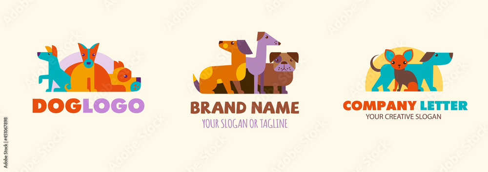 Vector logo design template for pet shops, veterinary clinics and animal  shelters. Vector set of logo templates with different dogs. Stock  Illustration | Adobe Stock