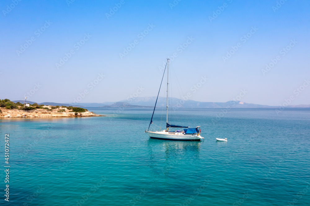 aerial view of luxury yatch in dalyan, cesme, turkey