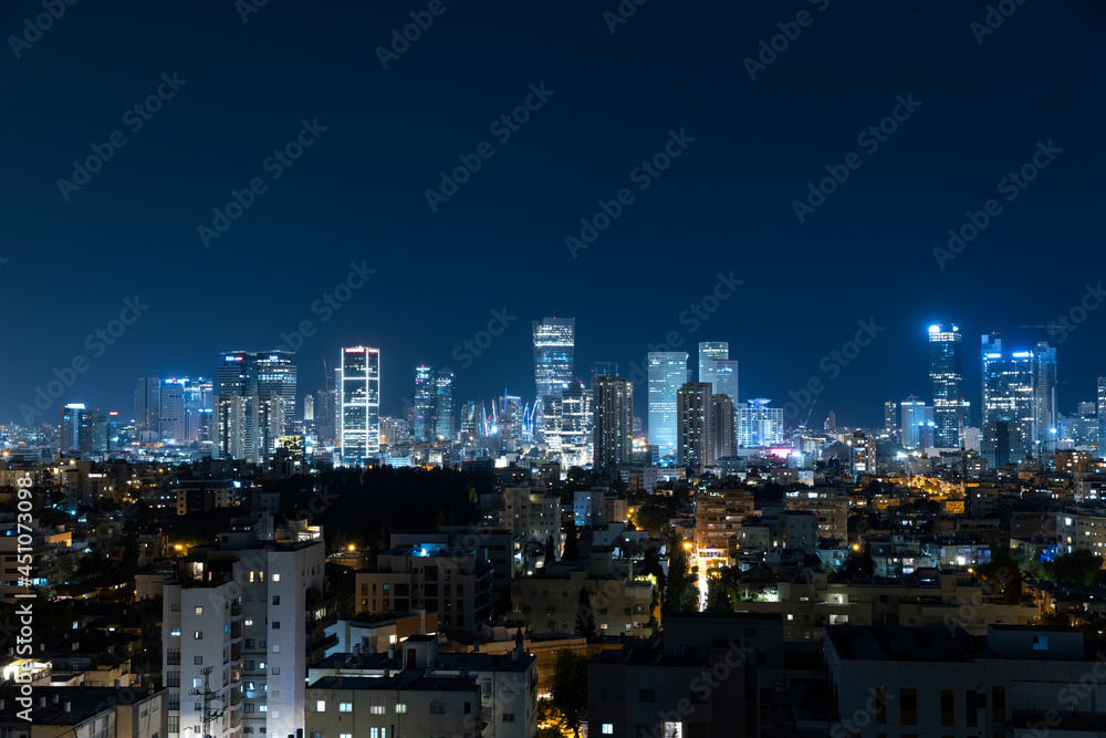 Tel Aviv Skyline At Night,  Tel Aviv Cityscape, Israel