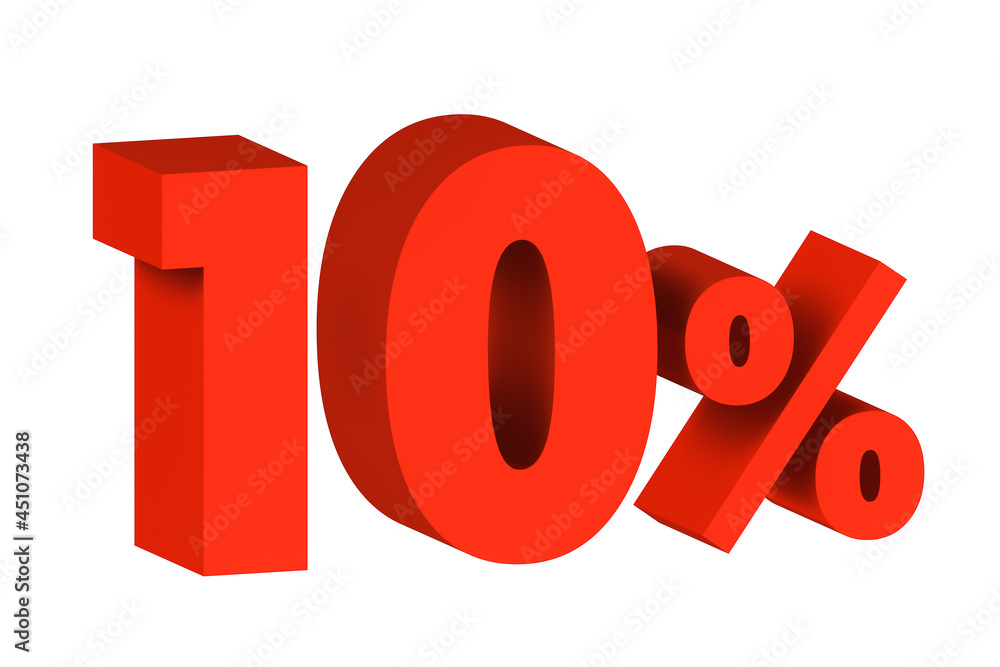 3d illustration five percent red isolated on white background. 3d rendering for advertising. 10% off on sale. 3d illustration five percent red isolated on white background. 3d rendering for advertising. 10% off on sale.