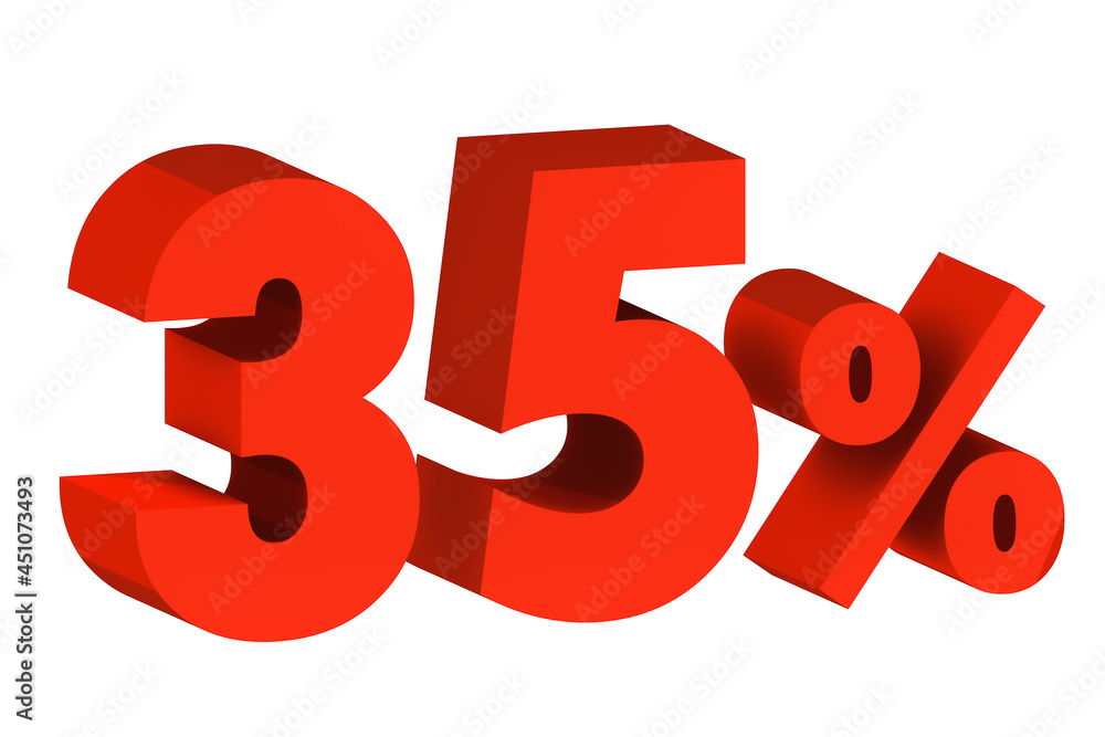 3d illustration five percent red isolated on white background. 3d rendering for advertising. 35% off on sale. 3d illustration five percent red isolated on white background. 3d rendering for advertising. 35% off on sale.
