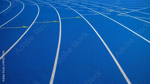 A running lane at the track and field of a sport competition