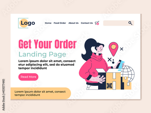 Delivery get your order landing page vector flat modern design